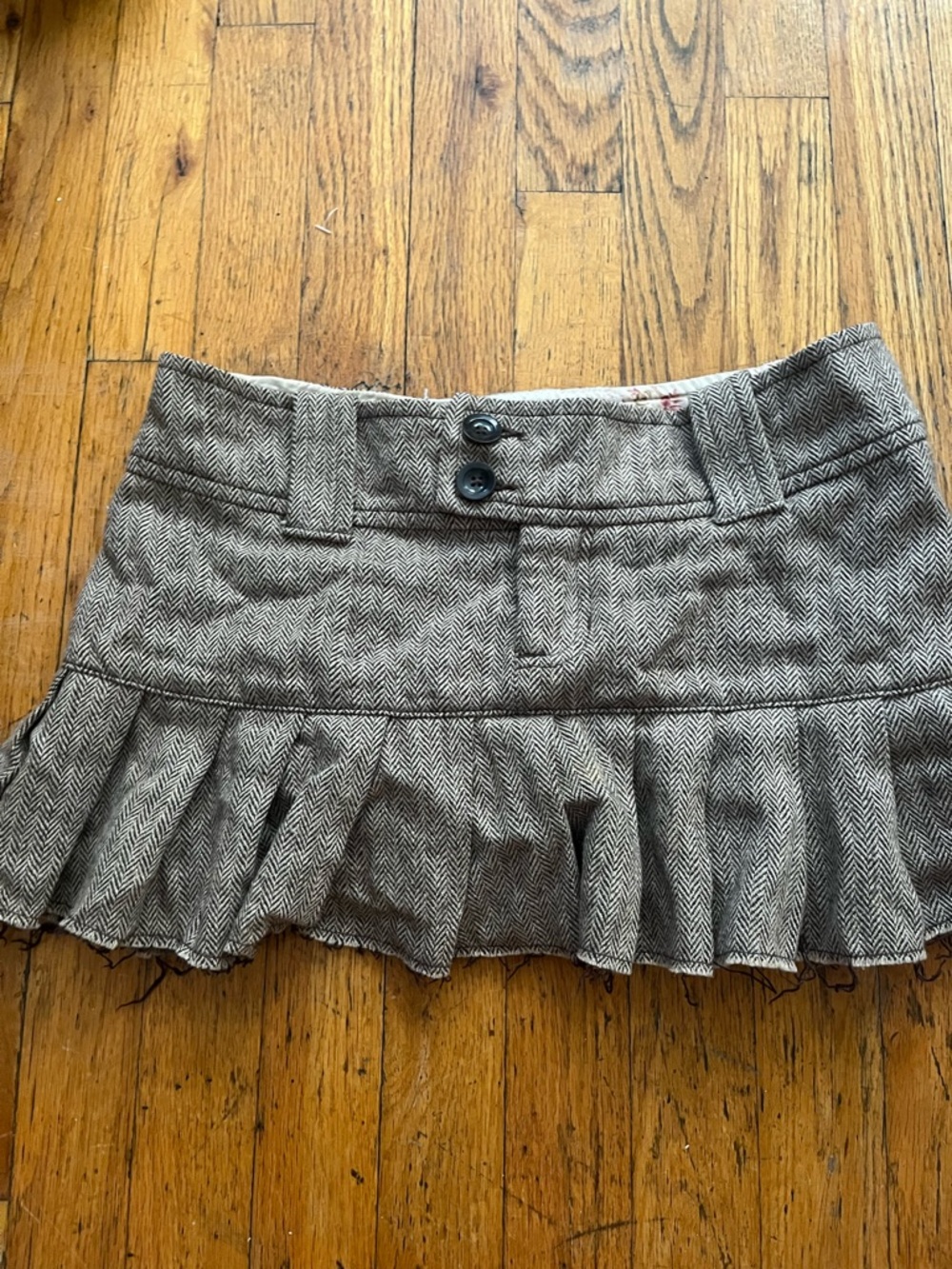 Abercrombie & Fitch Neutral Herringbone wool Mini Skirt
